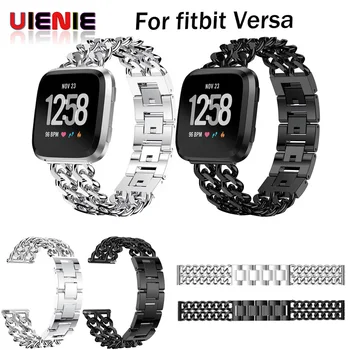 

UIENIE strap For Fitbit versa Double Row Cowboy Chain Replacement Band wristband Stainless Steel Bracelet metal smart Watch Band