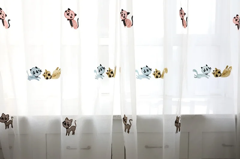 Милая вышитая штора с изображением кота из мультфильма; плотная ткань для детей; для мальчиков и девочек; для детей; для спальни; для детского сада; для детской комнаты; занавески; WP131C