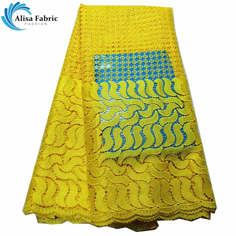 Лидер продаж, желтый Африканский водорастворимые кружева с высоким качеством нигерийский гипюр кружевной ткани Африканский шнур кружева
