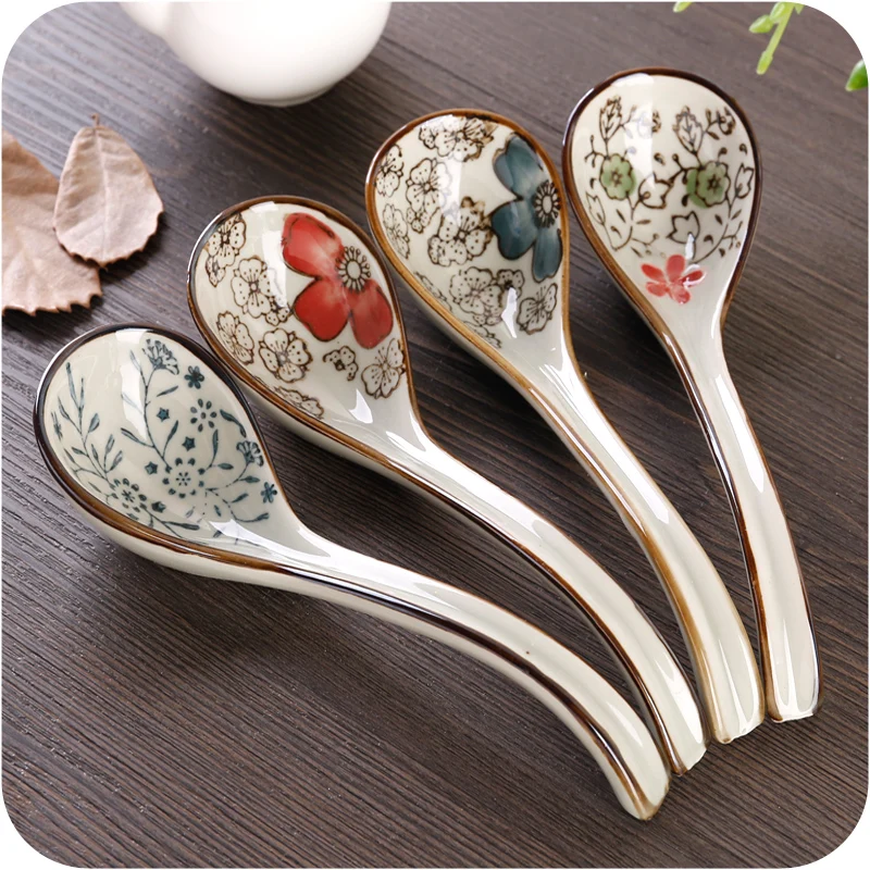 

2Pcs Japanese-style Ceramic Spoon Children's Rice Spoon Dessert Ice Cream Kitchen Tableware Stir Ladle Spoon Soup Spoon