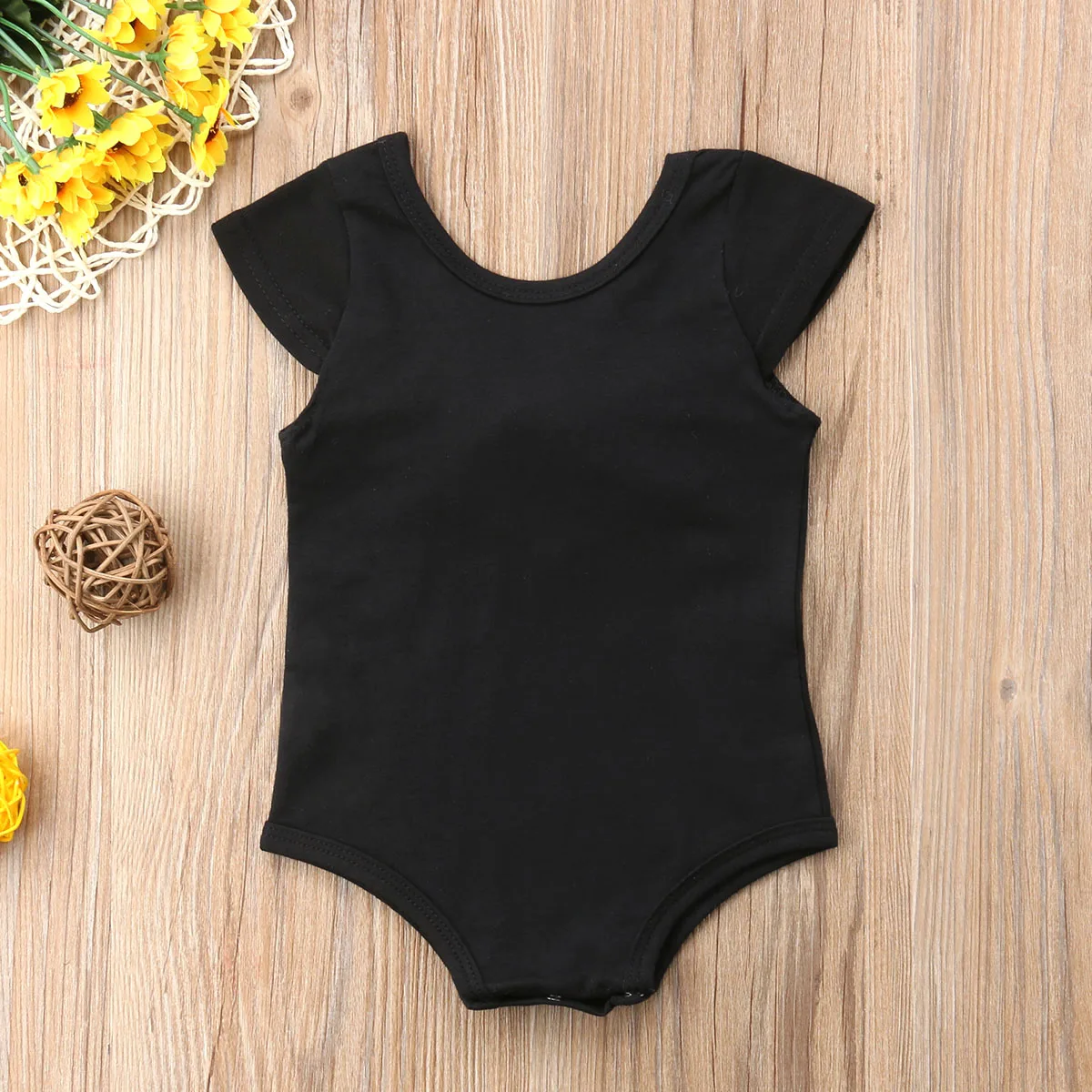 Brand New Summer Casual Toddler Baby Girl Romper Short Sleeve Solid Back Bow Jumpsuits Romper Btief Outfit Wholesale 0-24Ms - Color: Black