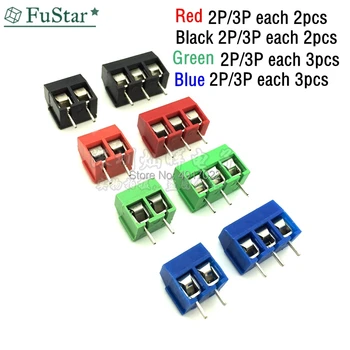 

20 PCS KF301- 2P screw 5.0mm terminal block 2 Pin 3 Pin pcb terminal block Connector Red Blue Black Green