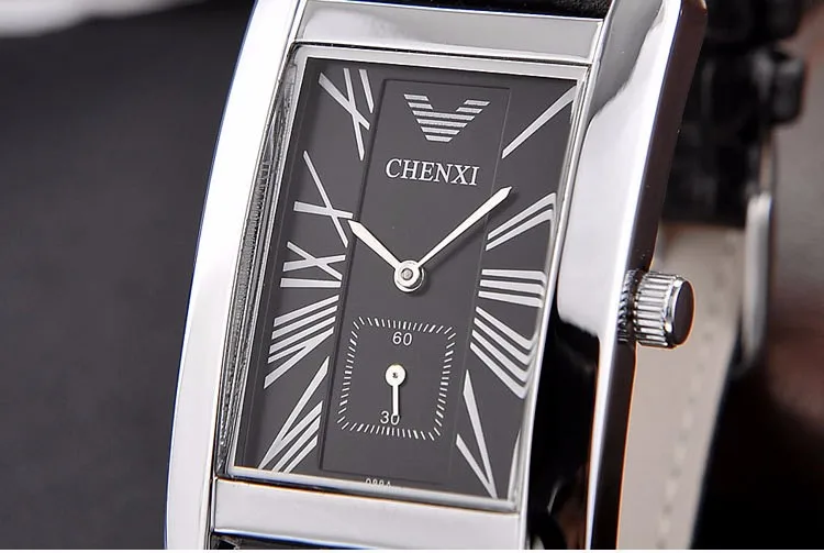 Роскошные мужские часы CHENXI с серебристыми и черными римскими цифрами, античные квадратные водонепроницаемые кварцевые наручные часы для мужчин, уникальные подарки