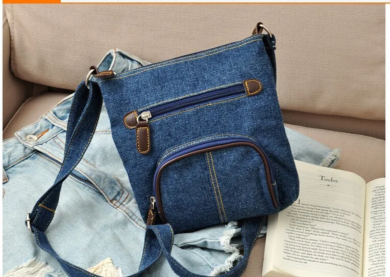 Классический европейский и американский стиль Повседневная сумка танин перед ветер синий джинсовая сумка