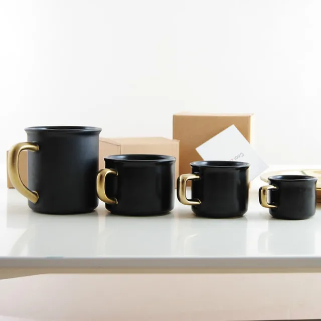 Cheap Retro black gold American gold side ceramic mug coffee cup retro matte black gold office tea cup