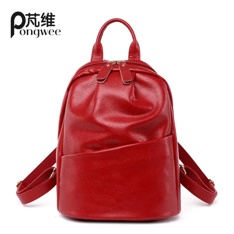 

PONGWEE New Casual Back Pack Fashion Designer Brand Fashion Black Soft PU Backpack Women's Backpacks School Rucksack