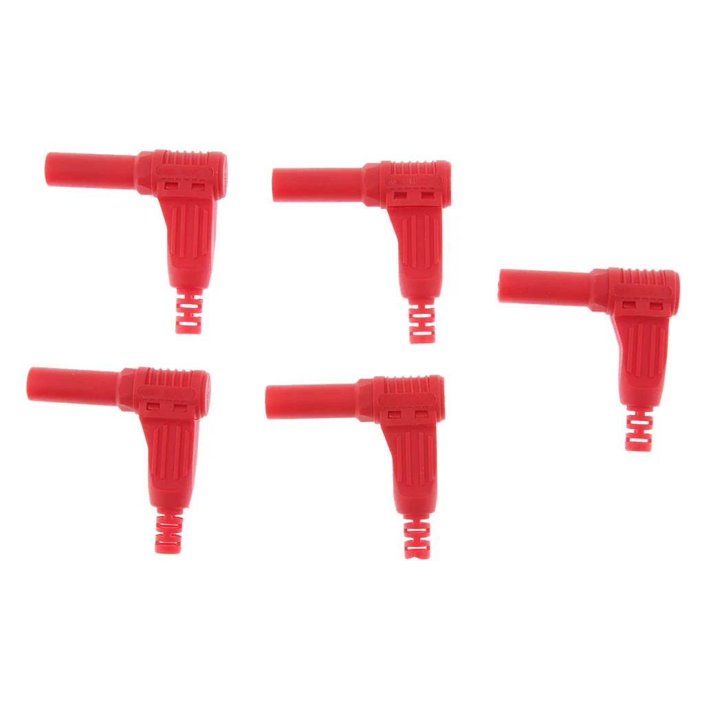 Safety 4mm Banana Plug Male Probe Adapter Copper 90 Degree for Multimeter Pen Lines ( Red, 5Piece )