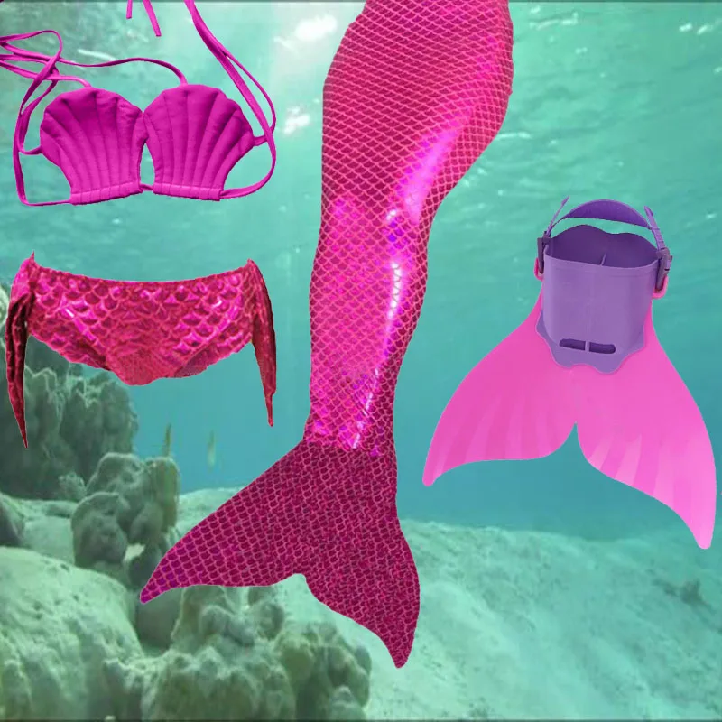 2018 Factory unique design Direct Sale Mermaid Tail Swimmable Swimsuit for girls Birthday 4 Pcs 3Y-12Y Children Swimwear Bikini