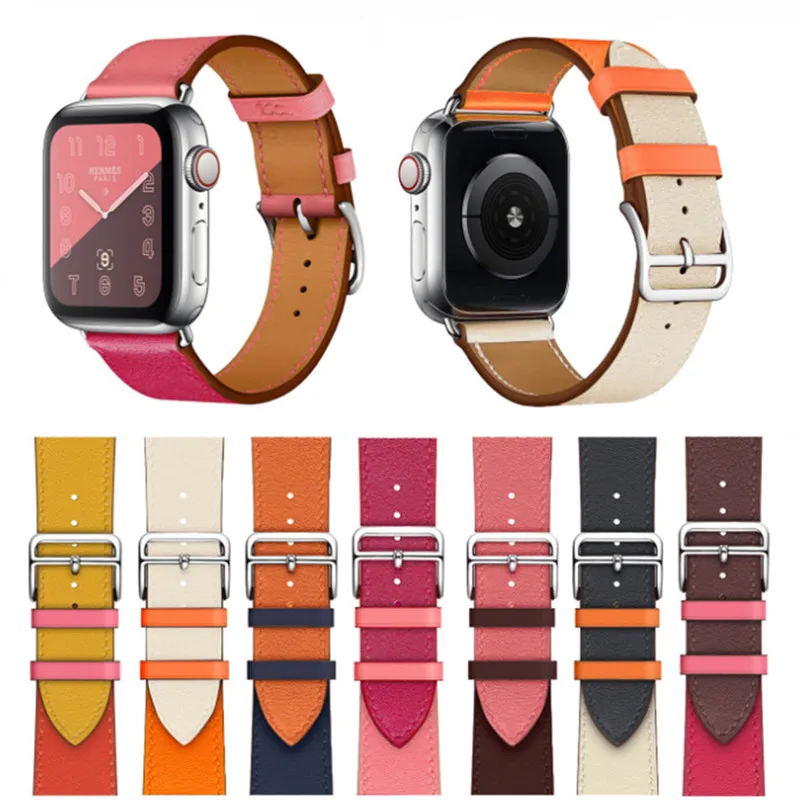 Спортивный кожаный ремешок контраста 40 44 мм для Hermes Apple Watch 3 38 42 дышащий браслет