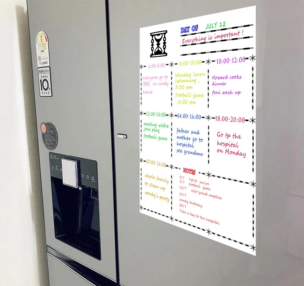 Бесплатно 8 ручка A3 магнитный холодильник сухая белая доска гибкий магнит доска холодильник Еженедельный планировщик магнетисалендер