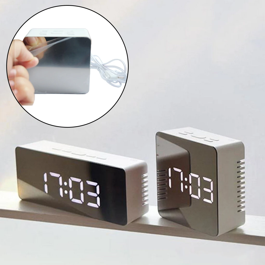 

Digital Mirror LED Alarm Clock Digital Clock Snooze Display Time Night Led Light Table Desktop Alarm Clock Despertador 2size