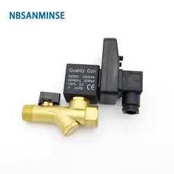 NBSANMINSE электронный сливной клапан G1/2 1,6 МПа SR-B-15 воздушный компрессор автоматический слив DC24V AC220V латунный Соленоидный клапан