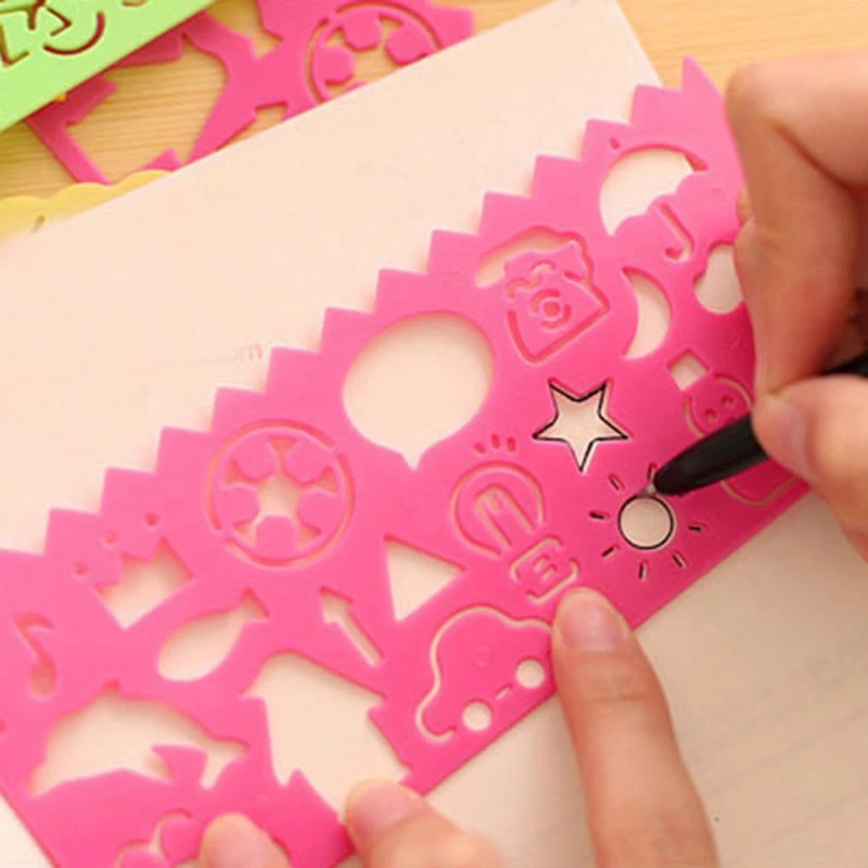 

4 Pcs/Set Stationery DIY Ruler Kids Learning Drawn Animal Stationery For Students Toys Children Creativity Art Drawing Template