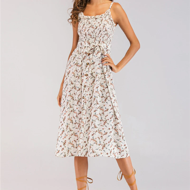 

La MaxPa The New Hot Sale Elegant Summer Clothes For Women 2019 O-neck Sling Sundress Long Instagram Fashion Beach Floral Dress