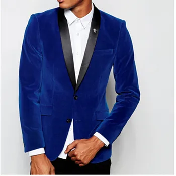 

Groomsmen Shawl Lapel Groom Tuxedos Velvet Royal Blue Jacket Men Suits Wedding Man groom men suit (Jacket+Pants+Tie+Hankerchief)