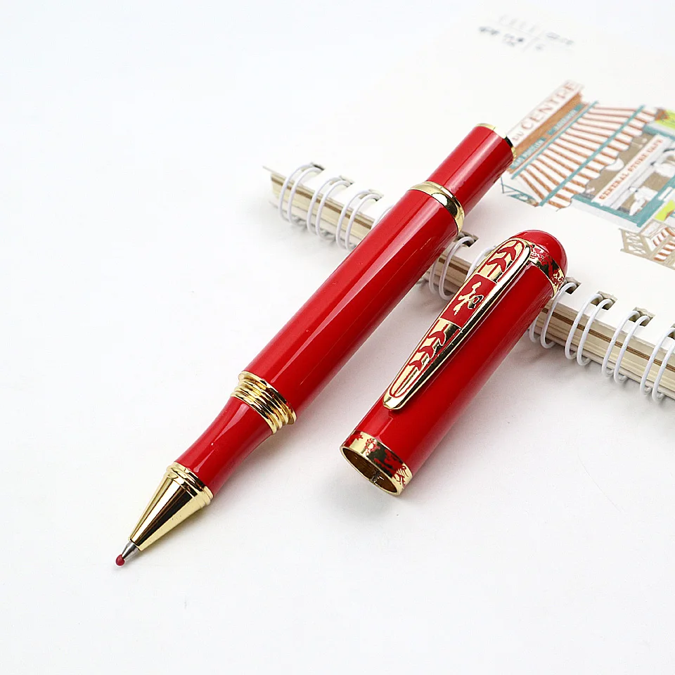 Высококачественная металлическая шариковая ручка 0,5 мм с синими/черными чернилами, роскошная Китайская Красная Шариковая ручка для бизнес письма, офиса, школы