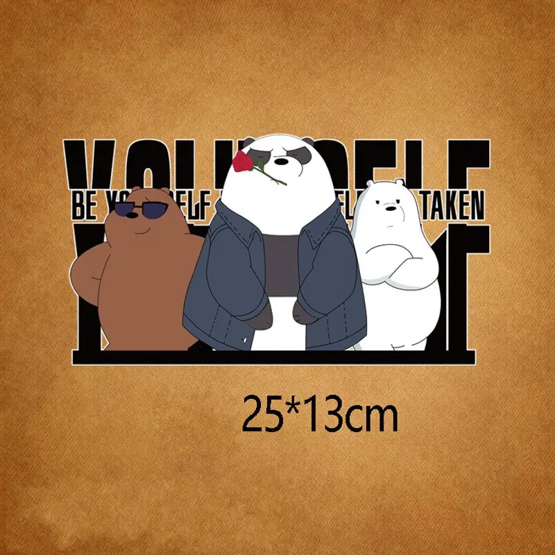 

25x13cm Fashion Cartoon panda Iron On Stickers Washable Appliques A-level Patches Heat Transfer For DIY Accessory Clothing