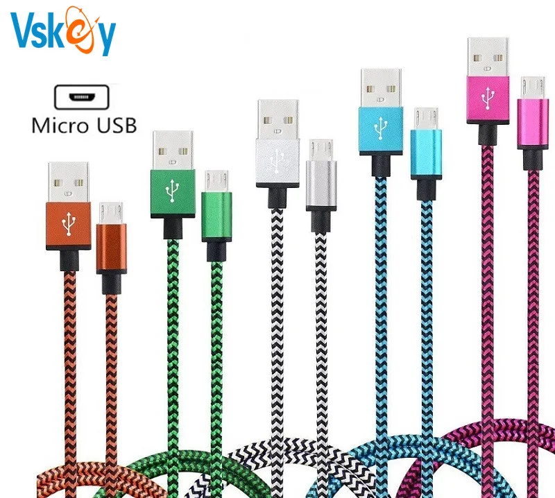 

VSKEY 1m 2m 3m Nylon Micro USB Sync Data Cable For Samsung HTC Huawei Xiaomi Android Micro-USB Port Mobile Phone Fast Charging