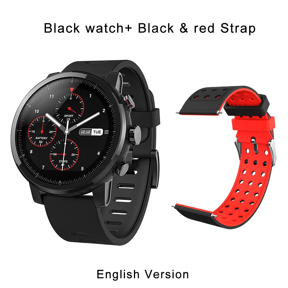 Глобальная версия,, Huami Amazfit Stratos 2, умные часы, спортивные, gps, 5ATM, вода, 2.5D, gps, Firstbeat, умные часы для плавания - Цвет: Add black strap