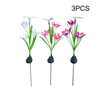 

3Pcs Colorful Solar lawn light Lily Led Butterfly Hummingbird Lawn Lamp Combination Simulation Lily Sets