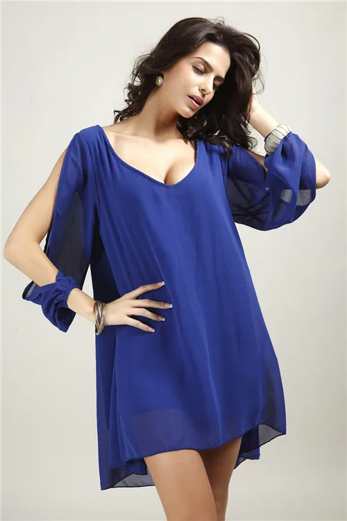 Новейшее летнее стильное Сексуальное Женское однотонное пляжное мини-платье горячая пляжная одежда шифоновое платье закрытый купальник Vestidos Q109 - Цвет: Royal blue