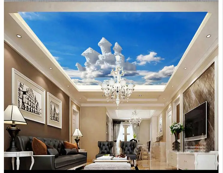 

Customized 3d wallpaper 3d ceiling wallpaper murals Blue and white mushroom cloud zenith ceiling decorative painting decoration