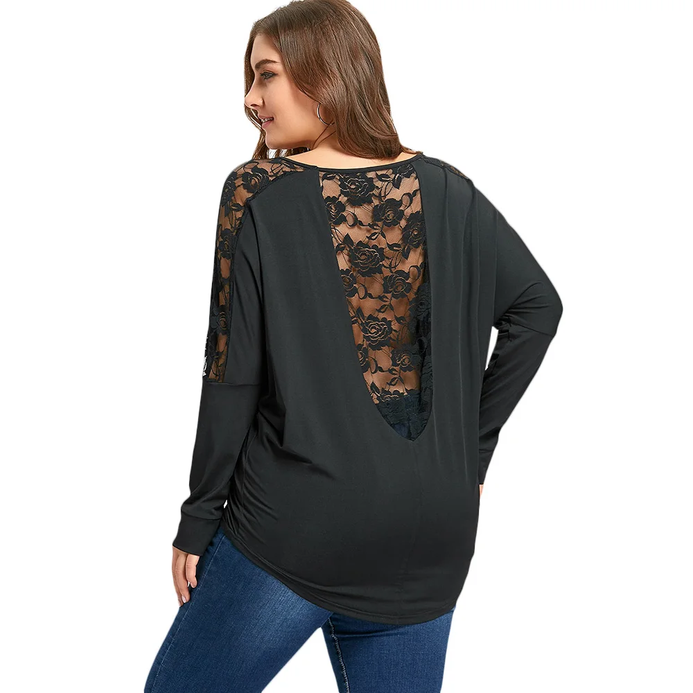 Gamiss 2022 Women T  Shirt  New Year Plus Size Lace Insert 