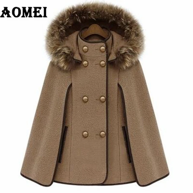 Coat of Women s Cashmere Winter Autumn Clock Wool Warm with Removable Fur Collar Hat Double Button Female Outerwear Manteau