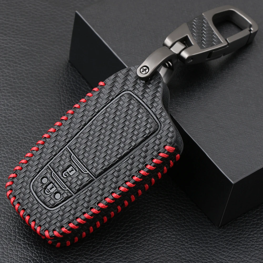 Carbon Fiber Pattern Leather Remote car Key Cover Case For Toyota CHR C-HR Prado Prius Camry Corolla RAV4 2017 2018 Accessories |