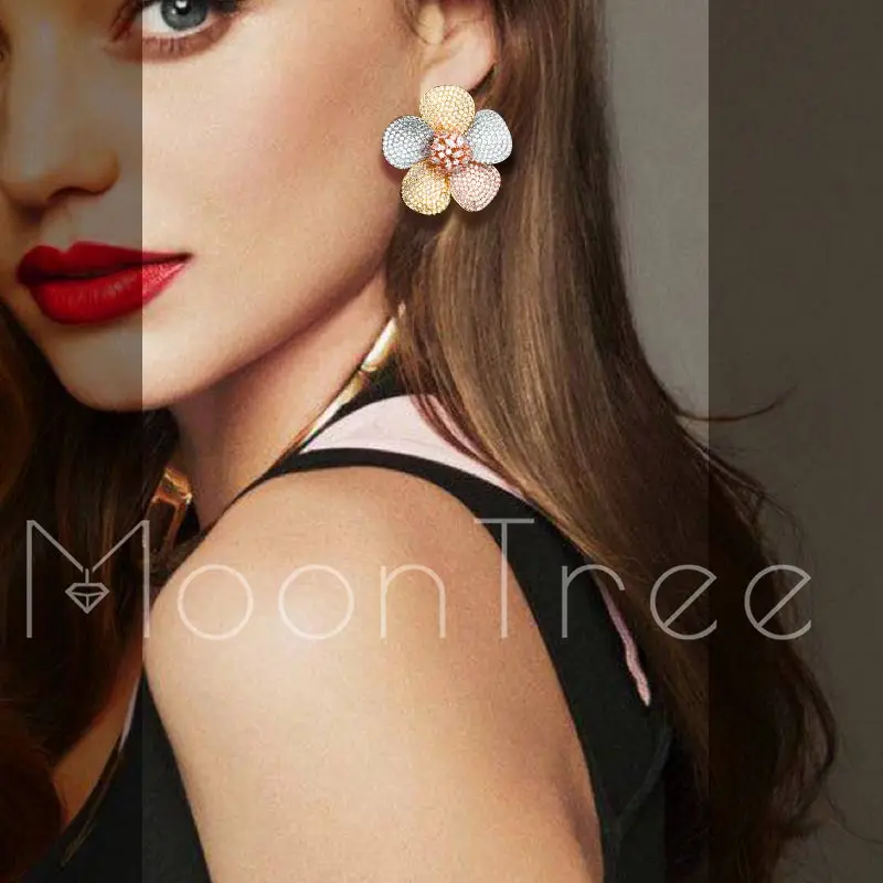 

MoonTree Luxury Oversized Big Flower Blossom Floral Full Mirco Paved Crystal Zircon Naija Wedding Earring Fashion Jewelry