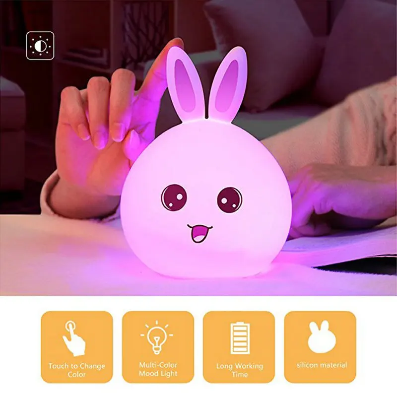Cute Rabbit Multicolor Silicone Baby Nursery Lamp Touch Sensor Tap Control USB Rechargeable Kids Toy LED Table Night Bunny Light Cute Rabbit Multicolor Silicone Baby Nursery Lamp Touch Sensor Tap Control USB Rechargeable Kids Toy LED Table Night Bunny Light