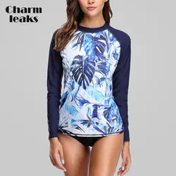 Charmleaks Для женщин Long Sleeve Rashguard Купальники ретро Цветочный принт Купальник Рашгард UPF50 + серфинг верху рубашки
