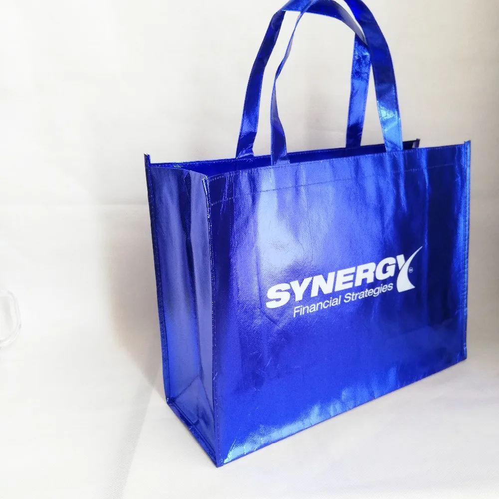 

Wholesale 500pcs/lot 30HX35X8CM Custom 7 Colors Metallic Bag Laser Lamination Non Woven Tote Shopping Bags with Logo Printed