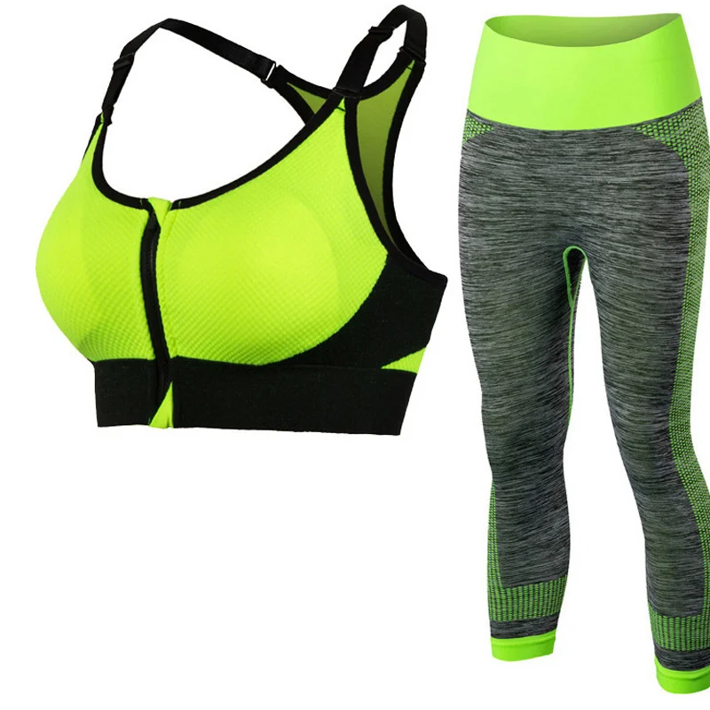 UMLIFE женский набор для йоги и спорта, костюмы, Йога, бюстгальтер, леггинсы, эластичный спортивный комплект, сексуальные штаны, пуш-ап, ударопрочный, дышащий, одежда для бега - Цвет: Yoga Set Green