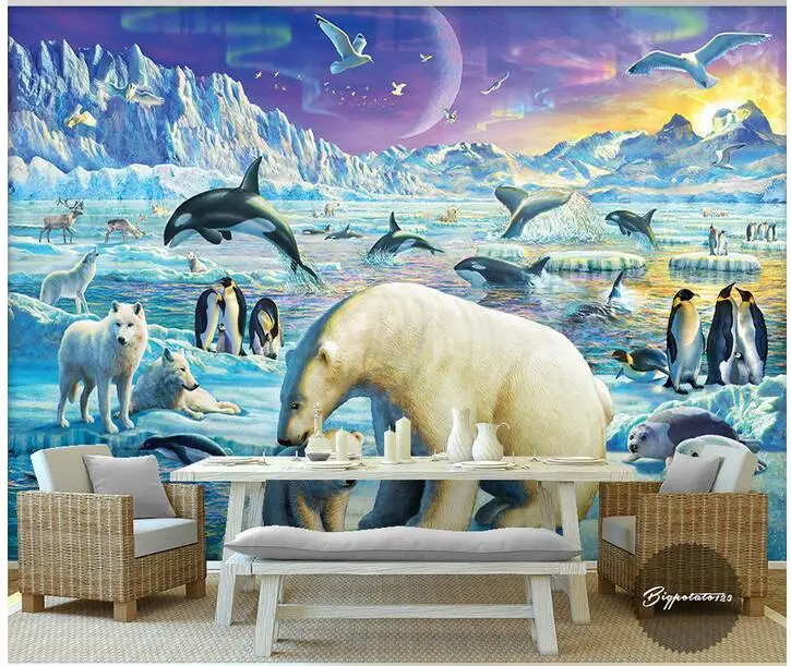 

Custom photo 3d wallpaper Non-woven mural wall sticker 3 d Arctic animals collection painting 3d wall room murals wallpaper