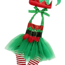 Милый Рождественский для новорожденных девочек колокол комбинезон без рукавов комбинезон гетры XMAS 3 шт. костюм зеленый