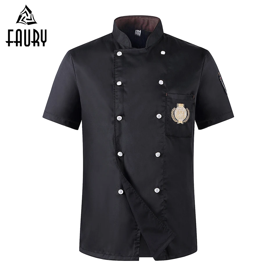 

Women Men Double-breasted Embroidery Badge Restaurant Kitchen Chef Waiter Summer Work Uniform Short-sleeved Chef Jackets & Apron
