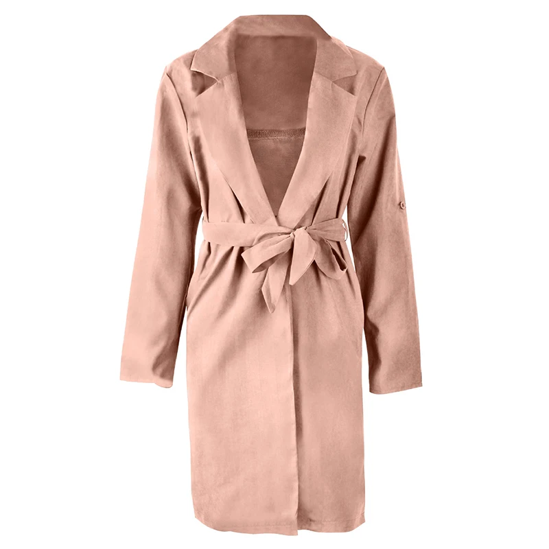 

Fashion Casual Slim Long Sleeve Women Cardigan Coat Autumn and Winter Turn Down Collar Jacket Coats with Belt Outwear WS9239M