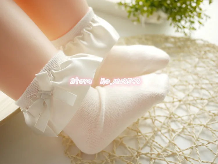 One Pairs Sweet Girls Kids Frilly Satin Lace Cotton Socks Princess Lace Bow Soft Trim Baby Toddler Short Socks High Quality