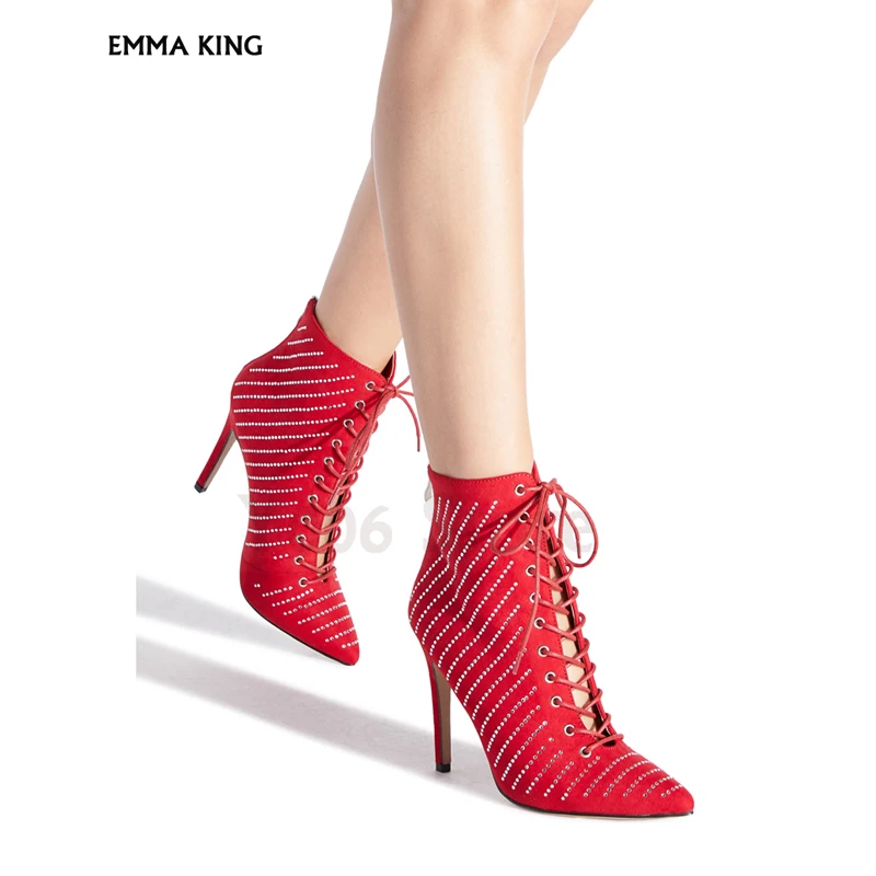 

2019 New Lace-up Stiletto Ankle Boots Women Pointed Back Zipper Booties Fashion Botas Mujer Heels Ladies Trendy Shoes Woman