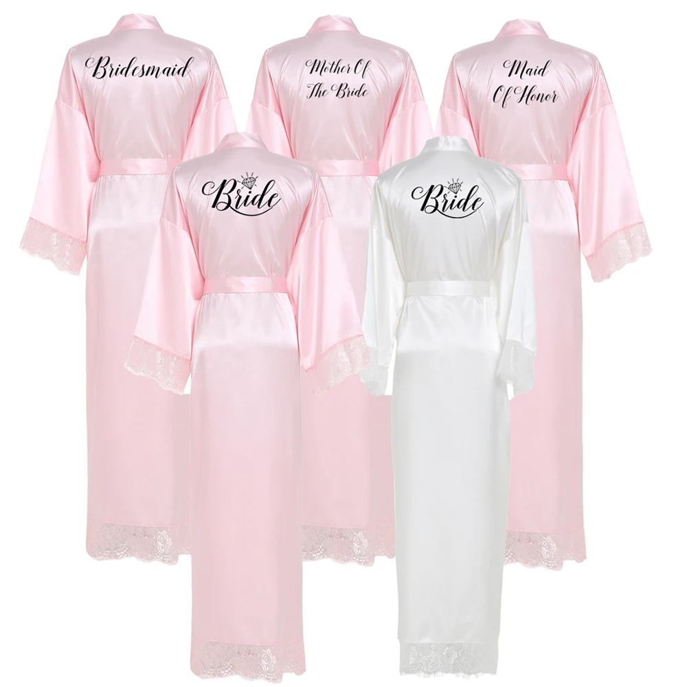 Owiter, подружка невесты, розовое длинное простое кимоно для мамы, невесты, шелковое атласное вечернее платье, халаты для невесты, халат, кружевной халат для девушек