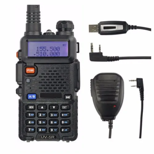 Baofeng UV-5R 136-174/400-520 MHz Walkie Talkie 5 Вт UHF/VHF Двухдиапазонный портативный Ham двухстороннее радио с Кабель для программирования/динамик