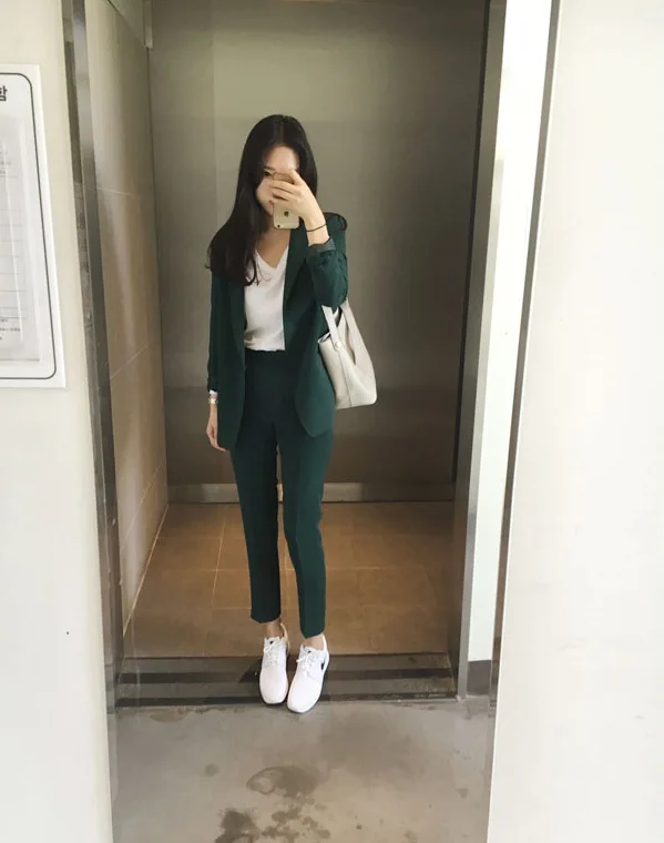 Casual long-sleeved suit suit 2019 fashion one button loose office work suit jacket suit pants set ladies set two-piece