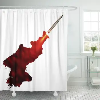 

Fabric Shower Curtain Launch of Ballistic Nuclear Missile Smoke Trail Draws The Shape North Korean Map Decorative