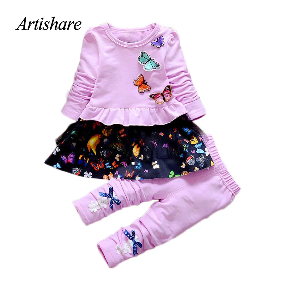 Autumn Girls Clothing Sets Butterfly Dress + Pants 2 Pcs Baby Girls ...
