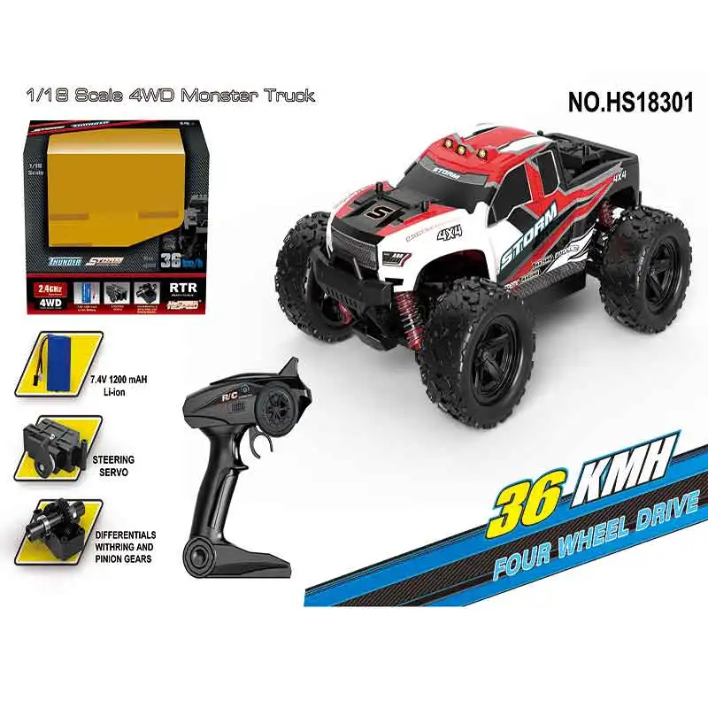High Speed RC Off-Road Racing Car HS18301/HS18302 1/18 2.4GHz 4WD 36km/h Truck Buggy RC Vehicle for Kids Toy Gift
