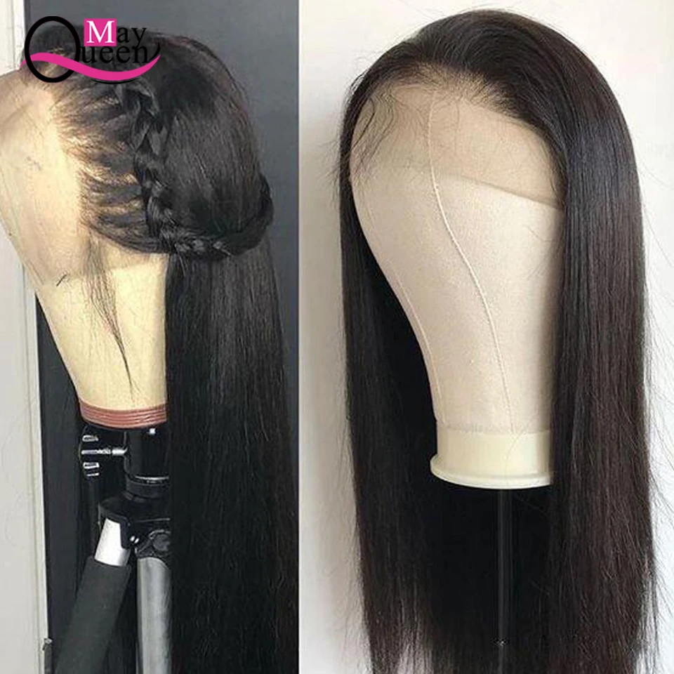 

May QueenLace Front Human Hair Wigs 13X4 Pre Plucked Remy Brazilian Straight Lace Frontal Wigs With Baby Hair For Black Women