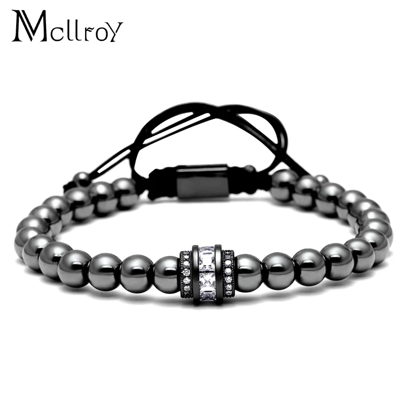Mcllroy Purple 7MM Transport Beaded Bracelet CZ Zircon Pave Bead Rope Braided Men Women Beaded Classic Luxury Bracelets pulseras