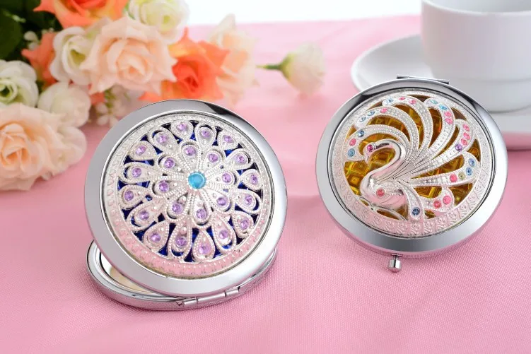 Portáteis para a Mulher Lote Prata Oco Esculpida Dobrável Dupla Face Maquiagem Pequeno Espelho Presentes Atacado 100 Pçs - 9 Cheap Espelhos para maquiagem
