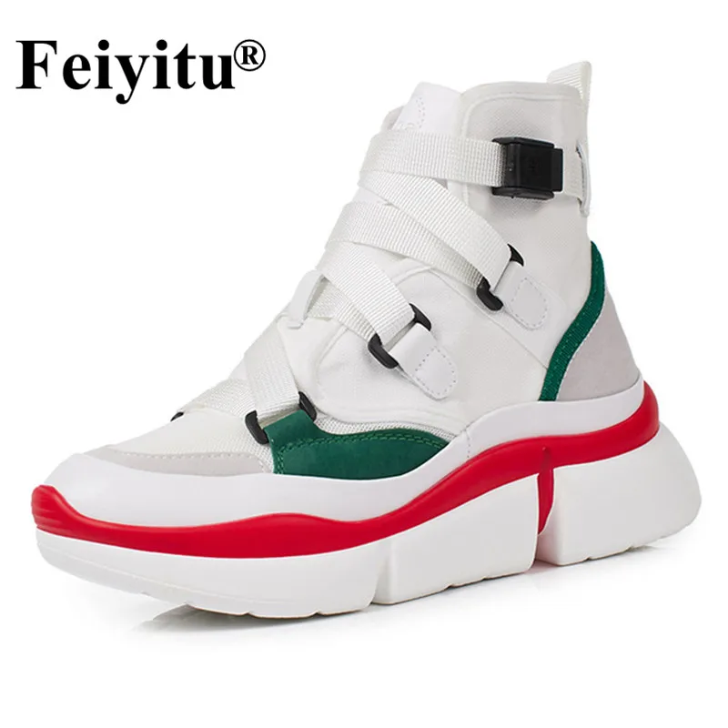 

New 2019 Cross-tied Women Ankle Boots Slip on Platform Motorcycle Ankle Boots Spring Wedges Shoes Woman Sneakers white brown